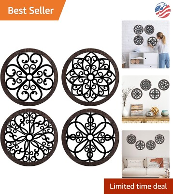#ad Rustic Wall Decor Set of 4 Wooden Hollow Carved Design Black amp; Brown 10... $26.99