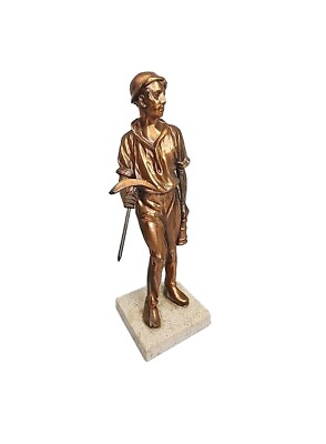 #ad Vintage Miner Statue Hand Crafted Metal Marble Stone Base Collectible 13quot; Tall $45.77