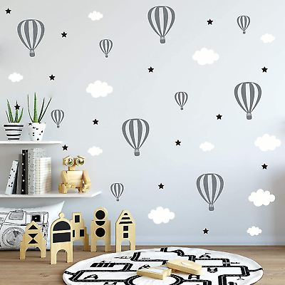 #ad #ad Hot Air Balloons Clouds and Stars Nursery Decor DIY Wall Stickers Bedroom Self A $18.52