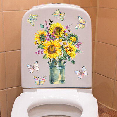 #ad Sunflower Vase Wall Stickers Toilet Living Room Cabinet Self adhesive Wallpaper $7.39