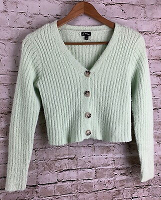 #ad Target Art Class Women’s XL Fuzzy Cropped Sweater Mint Green Button Front $10.00
