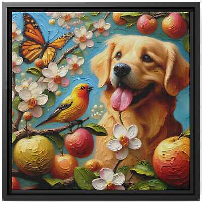 #ad #ad Golden Retriever Butterfly Wall Decor Canvas Art Painting Dog Orchid Apple Tree $188.77