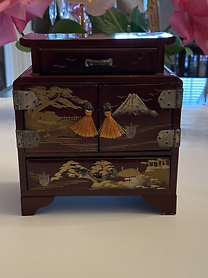 #ad Vintage Oriental Rosewood Jewelry Box $23.80