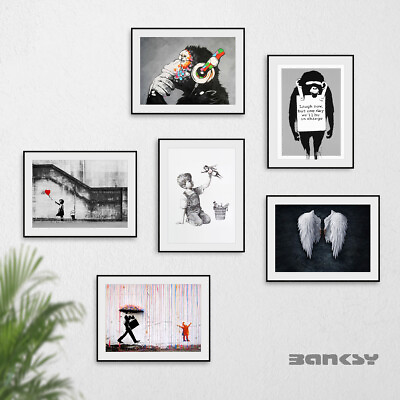 #ad Banksy Gallery Wall Set of 6 Art Prints Pictures Artwork Posters Angel Monkey DJ GBP 19.99