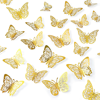 #ad Gold Butterfly Wall Decorations 72pc 3D Art Stickers for Party Cake Room Decor $9.99