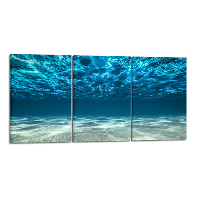 #ad 3 Piece Blue Ocean Bottom Canvas Wall Art for Living Room Beach Seaview Pictures $42.39