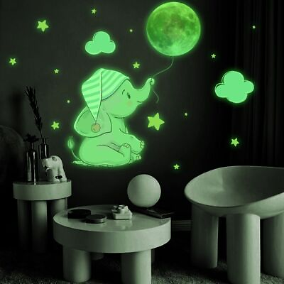 #ad Wall Stickers Baby Elephant Moon Luminous Kid Room Bedroom Home Decoration Decal $11.84