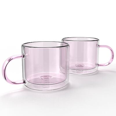 Elle Decor Double Wall Coffee Cups Set of 2 10 Ounce Pink $24.99