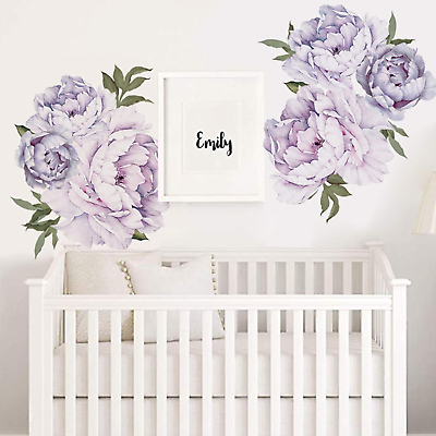 #ad #ad Peony Floral Wall Decals Watercolor Purple Flowers Wall Stickers for Bedroom De $18.60