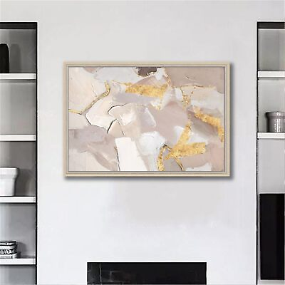 #ad Framed Wall Art Canvas Abstract Art Paintings Gold Minimalist Canvas Painting... $70.96