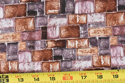 #ad By 1 2 Yd Vintage Brown amp; Rust Brick Wall on Quilt Cotton Marcus BurgosP7325 $5.25