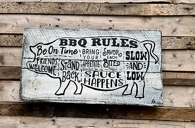 #ad Handmade Hanging Farmhouse Primitive Hand Painted Home Décor amp; Signs BBQ Rules $23.00