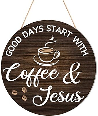 #ad Coffee Signs Decor for Coffee Bar Good Days Start with Coffee amp; Jesus Wood ... $16.19