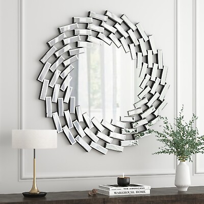 #ad 18quot; Decor Wall Mirror Living Room Modern Round Mirrors for Wall Decor Silver $129.99