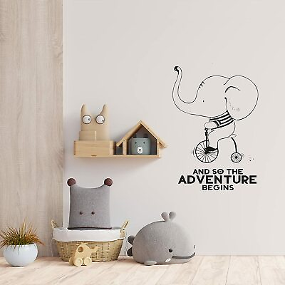 #ad Adventure Quote Elephant Animal Wall Art Stickers for Kids Home Room Decals $14.00