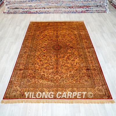 #ad 6#x27;x9#x27; Handmade Silk Carpet Gold Vintage Home Decor Living Room Floor Rug 386M $3922.00