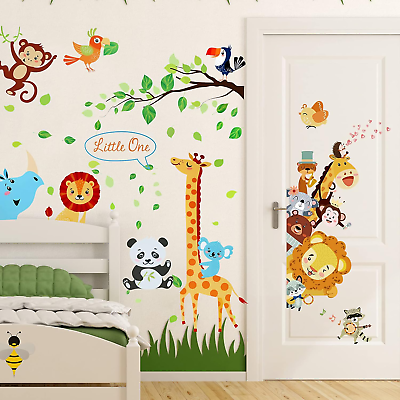 #ad Wall Decals for Nursery Room Animal Tree Wall Stickers Baby Door Cartoon Decor J $18.61