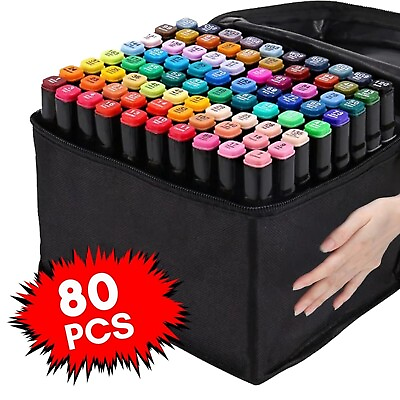 #ad 80 Colors Markers Graphic Drawing Painting Alcohol Art Dual Tip Sketch Pens $19.44