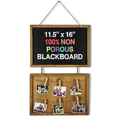 #ad Chalkboard with Photo Display Wood Board Hanging Home Decor Solid Wood Framed... $42.33