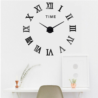 #ad Large 3D DIY Wall Clock Giant Roman Numerals Clock Frameless Mirror Art Decal $15.99