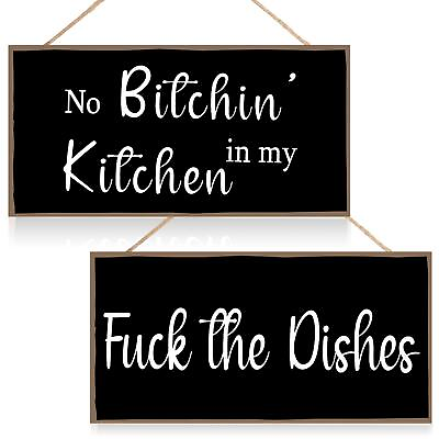 #ad Jetec 2 Pieces Funny Kitchen Signs the Dishes Hanging Wall Art Sign No Bitchi... $24.70