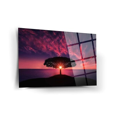 #ad Tree Sunset Premium Tempered Glass Wall Art Home Decor Wall Decor $249.00