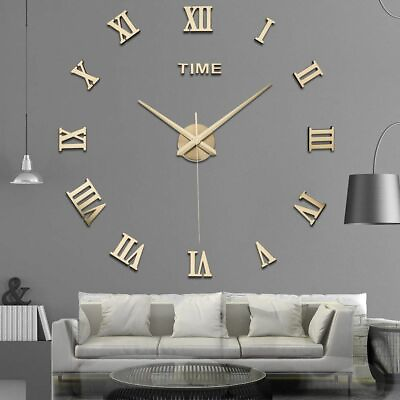 #ad 3D Mirror Luxury Modern DIY Large Wall Clock Surface Sticker Home Office Decor $8.09