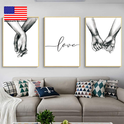 #ad Love and Hand in Hand Wall Art Canvas Print PosterSimple Fashion Black and Whit $22.20