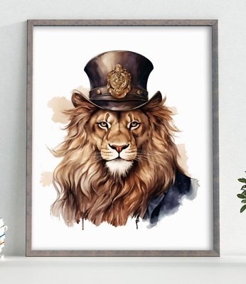 #ad Lion Art Print Lion With Top Hat Art Home Decor Wall Art Print Wall Decor $9.99