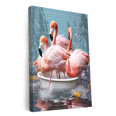 #ad Flamingo Taking A Bath Printed Canvas Wall Art Perfect for Home Decor $41.99