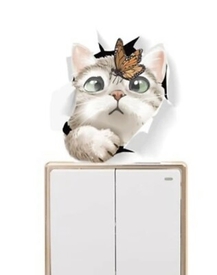 #ad NEW 4.25” Cat Coming Out Hole At Butterfly On Face Switch Wall Sticker Car Decal $8.99