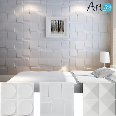 #ad Art3d 12 Pack White19.7quot;x19.7quot; PVC 3D Wall Panel 3D Textured Wall Panels 32 SF $59.99