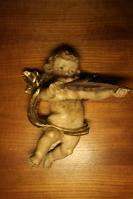 #ad 19TH 11quot; WOOD HAND CARVED CHRISTIAN ANGEL CHERUB PUTTO WALL FIGURE SCULPTURE $349.00
