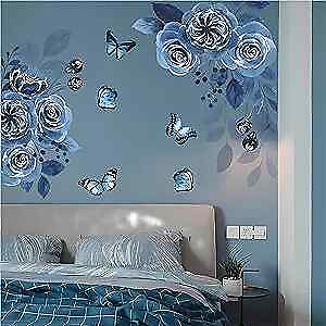 #ad #ad Blue Siren Peony Rose Flower Wall Stickers Butterfly Floral Art Plants Wall $20.23