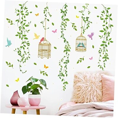 #ad Hanging Vine Wall Decals Green Leaves Birds Wall Stickers Bedroom Living Room $24.14