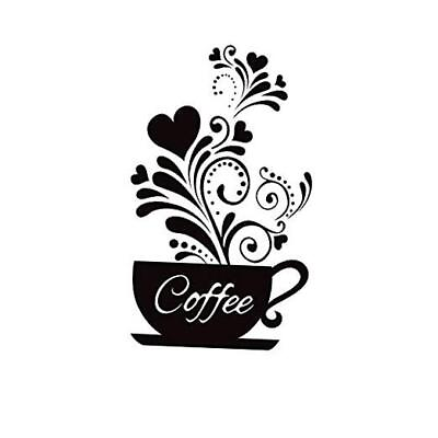 #ad “” Wall Decor Sticker Black Coffee Decor for Coffee Bar Coffee Cup Flower $11.75