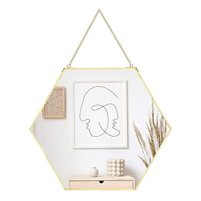 #ad Hanging Hexagon Wall Mirror Geometry Gold Brass Metal Mirror for Living Room ... $29.99