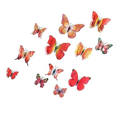 #ad 24 Pack Butterfly Wall Decorations Removable 3D Butterfly Stickers for Red $12.38