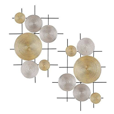 #ad Metal Wall Art Modernist Iron Wall Decor Silver and Gold Modernist Floating Circ $77.19