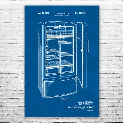 #ad Refrigerator Patent Poster Print 12 SIZES Culinary Gifts Kitchen Decor Chef Gift $38.95