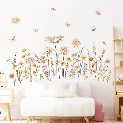 #ad Boho Flower Wall Decals Wildflower Floral Dandelion Grass Wall Stickers Baby Nur $25.35