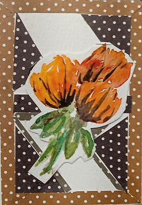 #ad ACEO Original Abstract Modern Art Watercolor Collage Painting Floral Flowers $6.98