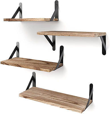 #ad Rustic Wood Floating Shelves 4 Sets of Wall Mounted Shelf for Bathroom Decor $29.95