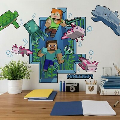 #ad RoomMates RMK5005GM Minecraft Giant Peel and Stick Wall Decal $18.99