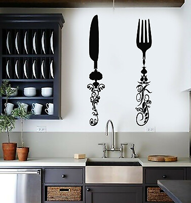 #ad Vinyl Wall Decal Knife Fork Flatware Cutlery Kitchen Decor Stickers Mural g809 $69.99