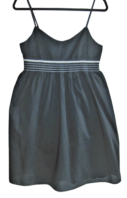 #ad Berenice High Waist Camisole Sundress Navy Cotton Grey Trim Lined Zip Size Small $17.00