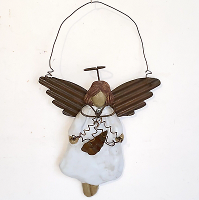 #ad Rustic Art Pottery amp; Tin Angel Ornament or Wall Hanging Primitive Folk Art Decor $32.00