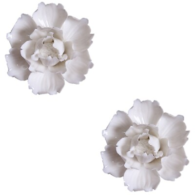 #ad 2pcs Ceramic Flower Wall Decor 3D Wall Sculpture $17.87