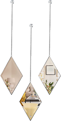 #ad Decor Wall Mirrors Set of 3 PCS Home Decor Silver Mirror with Hangin $45.99