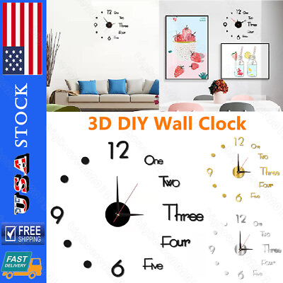 #ad 3D DIY Wall Clock Frameless Silent Living Room Dining Room Simple Wall Sticker $7.90
